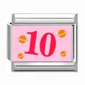 Stainless steel Italian charm link for DIY bracelet with number 10 and planet design - Number 10 Pink Planet Style / 1 Piece/Pack