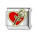 Eslabón de pulsera modular italiana con diseño de corazón y rosa en acero inoxidable - Estilo de Corazón Rojo Con Rosa (#10) / 1 Pza (1cm)