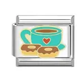 Italienischer Modul-Armband-Charm aus Edelstahl mit Kaffeetasse und Donut-Motiv - #8 Musterstil (#8) / 1cm (Einzelstück)