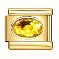 Breloque modulaire italienne en acier inoxydable doré avec zircon jaune de forme ovale. - Maillon Zirconia Jaune