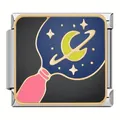 Charme de bracelet modulaire en acier inoxydable avec émail lune et étoiles spatiale - Bouteille Étoilée
