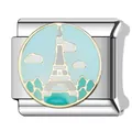 Exquisites modulares Armband-Glied mit einem blauen Eiffelturm-Motiv aus Emaille - #9 Musterstil (#9) / 1cm (Einzelstück)