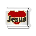Eslabón de abalorio para pulsera modular italiana de acero con corazón rojo y Jesús - Estilo Heart Jesus (#11) / 1 Pza (1cm)