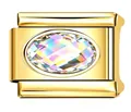 Maillon de bracelet italien en acier doré avec un zircon arc-en-ciel de forme ovale - Maillon Zirconia Multicolore