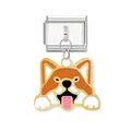 Detail eines italienischen Modul-Charms mit einem süßen Shiba-Inu-Hunde-Emaille-Anhänger. - Shiba Inu mit Zunge (#11)