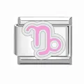 Dettaglio charm italiano con segno zodiacale Capricorno in smalto rosa per bracciali - Modulo Singolo / Capricorn