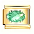 Maillon de charme italien en acier inoxydable doré orné d'un zircon vert ovale brillant - Maillon Zirconia Vert