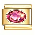 Maillon de charme italien doré avec zircon rose pour bracelet modulaire en acier inox. - Maillon Zirconia Rose Violet