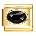 Gold-plated stainless steel Italian modular charm link with an oval black zircon gemstone - Black Zirconia Link