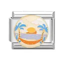 Italienisches Modul-Charm-Glied aus Edelstahl mit buntem Strandsonnenuntergang-Emaille-Design - #13 Musterstil (#13) / 1cm (Einzelstück)