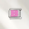 Maglia per bracciale italiano in acciaio inossidabile con lettera B in smalto rosa - Lettera Rosa (B) / Argento Con Lettera Rosa