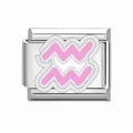 Charm italiano in acciaio inossidabile con segno zodiacale Acquario rosa per bracciali DIY - Modulo Singolo / Aquarius
