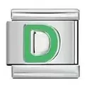 Charm per bracciale modulare italiano in acciaio inox con lettera D verde smalto - Lettera D