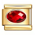 Gold stainless steel Italian modular charm with large oval red zircon for DIY bracelet - Red Zirconia Link