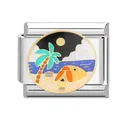 Silberner italienischer Modul-Armband-Charm mit Emaille-Design Strandcamping-Szene - #15 Musterstil (#15) / 1cm (Einzelstück)