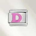 Charm modulare italiano in acciaio inox con una elegante lettera D in smalto rosa - Lettera Rosa (D) / Argento Con Lettera Rosa