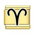 Gold stainless steel Italian charm link featuring a black Aries zodiac symbol design - Aries / Gold