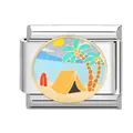 Anpassbares italienisches Modul-Armband-Glied mit buntem Strand-Camping-Motiv - #16 Musterstil (#16) / 1cm (Einzelstück)