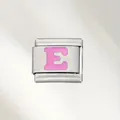 DIY stainless steel Italian charm link featuring a pink enamel letter E for bracelets - Pink Letter (E) / Silver With Pink Letter