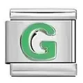 Green enamel letter G stainless steel Italian charm link for DIY modular bracelet - Letter G