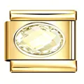 Gold stainless steel Italian modular charm link with champagne yellow zircon for DIY jewelry - Champagne Zirconia Link