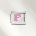 Premium stainless steel Italian modular charm link featuring a pink enamel letter F design - Pink Letter (F) / Silver With Pink Letter