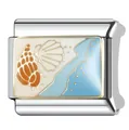 Italienisches modulares Armband-Element mit Strandmuschel- und blauen Wellen-Emailledesign - #17 Musterstil (#17) / 1cm (Einzelstück)