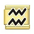 Gold-plated stainless steel Italian bracelet charm with black Aquarius zodiac symbol design - Aquarius / Gold