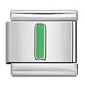 Italian charm modular link crafted in stainless steel featuring a green enamel letter I - Letter I