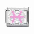 Maglia charm modulare italiana con farfalla rosa in acciaio inossidabile - Modulo Singolo / Pesci