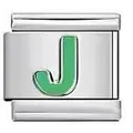 Stainless steel Italian charm with green enamel letter J for DIY modular bracelets - Letter J