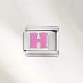 Stainless steel Italian charm link with pink enamel letter H for DIY modular bracelet - Pink Letter (H) / Silver With Pink Letter