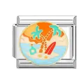Italienischer Modul-Charm aus Edelstahl mit tropischem Strand- und Surfbrett-Emaille - #19 Musterstil (#19) / 1cm (Einzelstück)