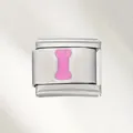 Italian modular charm link in stainless steel with a pink bone enamel design for DIY jewelry - Pink Letter (I) / Silver With Pink Letter
