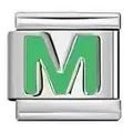 Italian modular bracelet charm link featuring a green letter M on stainless steel - M