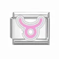 Maglia per bracciale italiano in acciaio inossidabile con simbolo zodiacale Toro rosa - Modulo Singolo / Toro