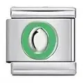 Stainless steel modular link charm with letter O and green enamel for DIY bracelets - Letter O