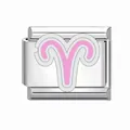 Maglia per bracciale italiano con segno zodiacale Ariete rosa in acciaio inossidabile - Modulo Singolo / Ariete
