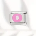 Stainless steel Italian modular charm featuring a pink enamel background and white letter O - Pink Letter (O) / Silver With Pink Letter