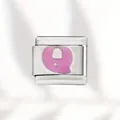 Stainless steel Italian modular charm link featuring a pink enamel letter Q design - Pink Letter (Q) / Silver With Pink Letter