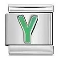 Stainless steel Italian charm link with green letter Y for DIY modular bracelet - Letter Y