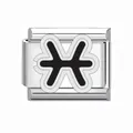 Dettaglio di un link per bracciale italiano in acciaio con segno zodiacale dei Pesci - Pisces