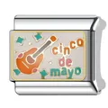 Detail des italienischen Edelstahl-Armbandglieds mit Cinco de Mayo-Gitarre und Sternen. - Cinco de Mayo Gitarre Design (#14)