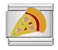 Primo piano di un charm modulare italiano in acciaio inossidabile con design pizza - Motivo Pizza (#16) / 1 Pezzo