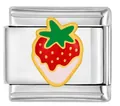 Détail macro d'un charm fraise trempé rouge et blanc pour bracelet italien modulaire - Motif Fraise (24) / 1 Pièce