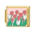 Maglia fascino italiano in acciaio dorato con elegante design floreale di tulipani rossi e bianchi - Stile Tulipano Rosso e Bianco (#3)