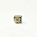 Link charm italiano in acciaio inossidabile con un vivace fiore in zircone giallo per bracciali - Ciondolo Fiore Giallo