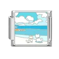 Dettaglio del charm per bracciale modulare italiano con due gatti sulla spiaggia - Motivo Gatto Bianco Spiaggia Mare (#3) / 1 Pezzo