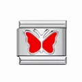 Italian modular charm link with a vibrant red butterfly motif for DIY bracelets. - Red