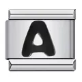 Premium stainless steel Italian charm link featuring a black enamel letter A for DIY jewelry - Letter A